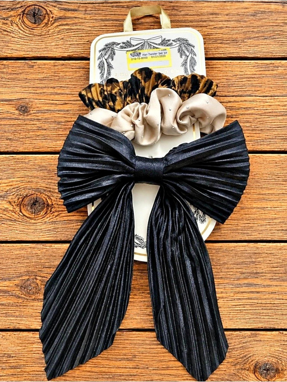 A New Day Textured Bow Hair Twister Set 3pc Black & Cream